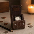 Etui Montre Cuir Marron Blanc